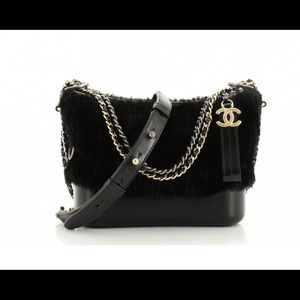 Chanel Gabrielle Hobo Black Shearling/Leather Shoulder Bag